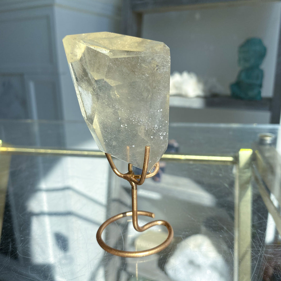 Faceted Natural Citrine on Stand with Rainbows 