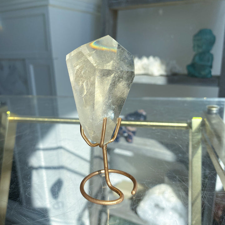 Faceted Natural Citrine on Stand with Rainbows 