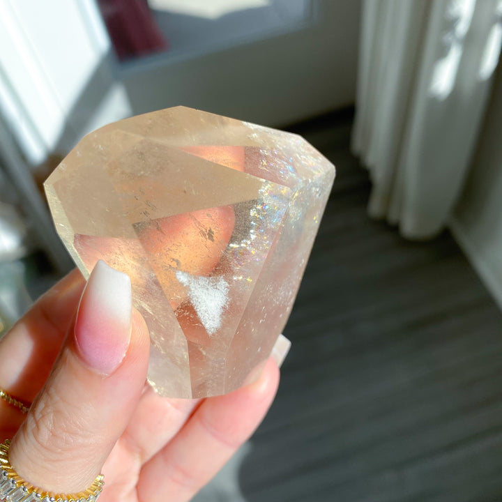 Faceted Natural Citrine on Stand with Rainbows 