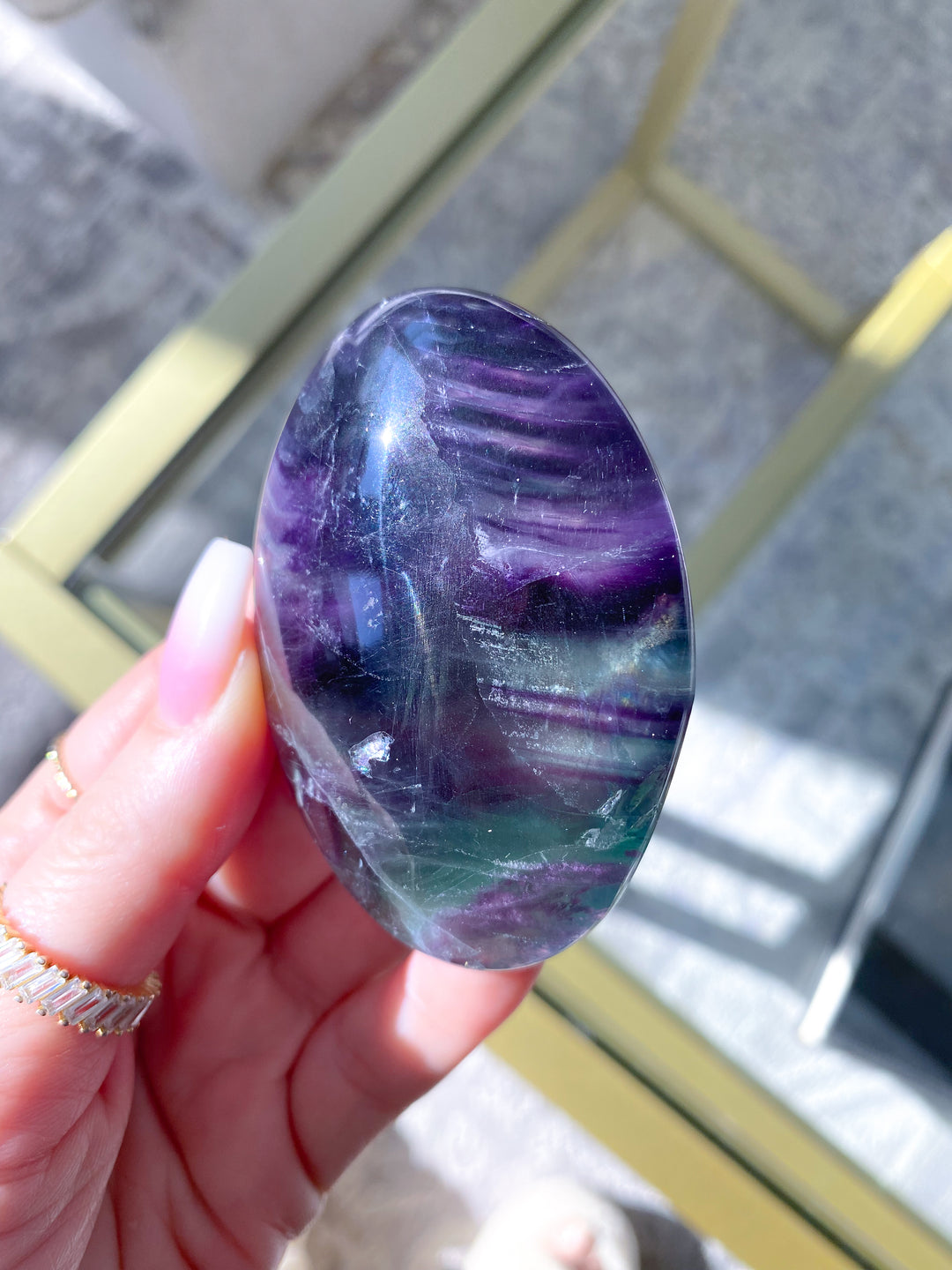 Chevron Rainbow Fluorite Palm 
