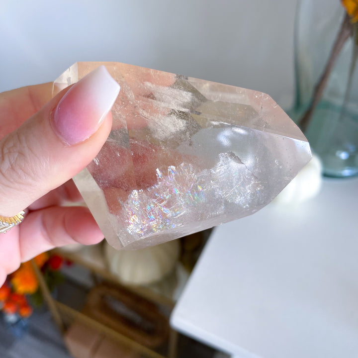 Faceted Natural Citrine on Stand with Rainbows 