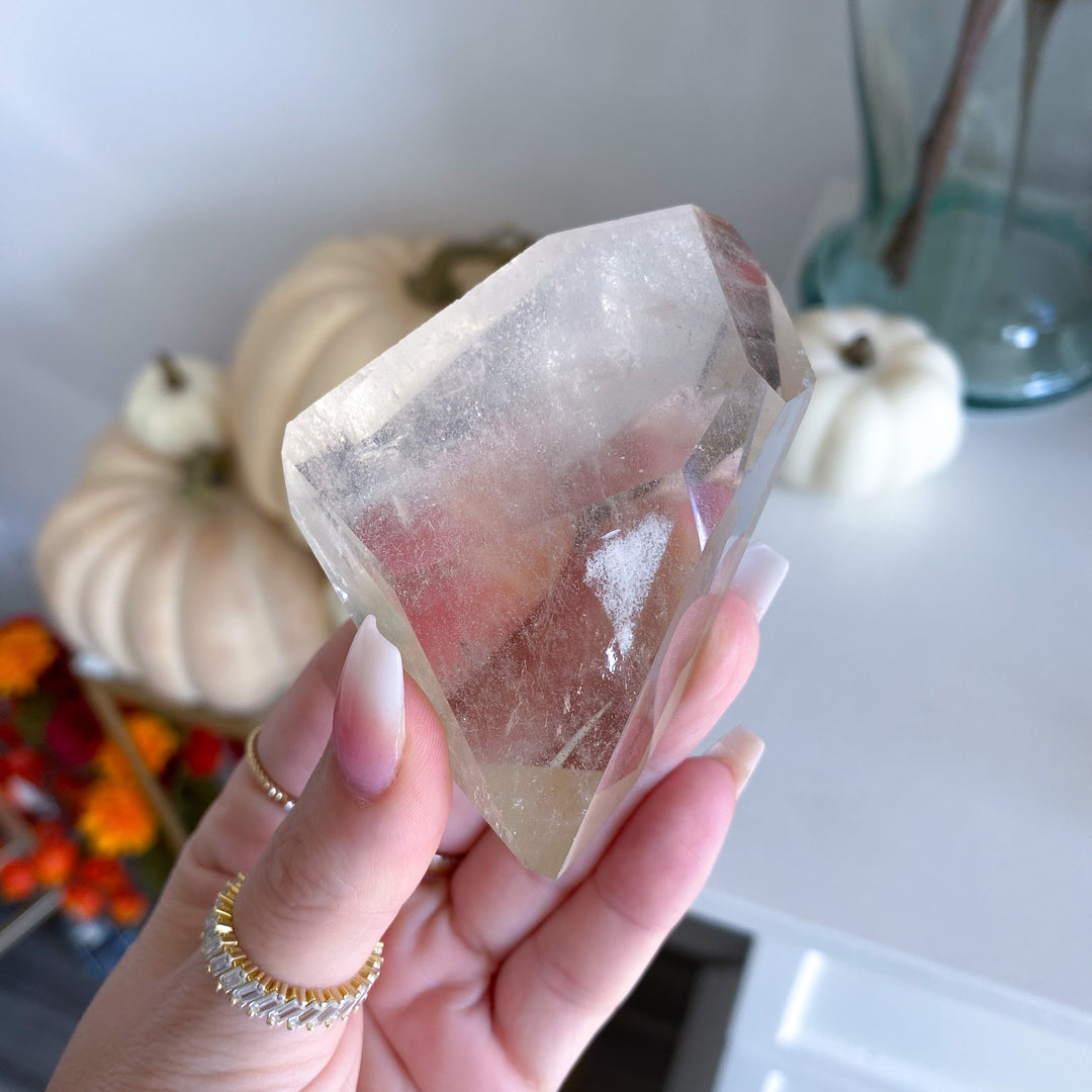 Faceted Natural Citrine on Stand with Rainbows 