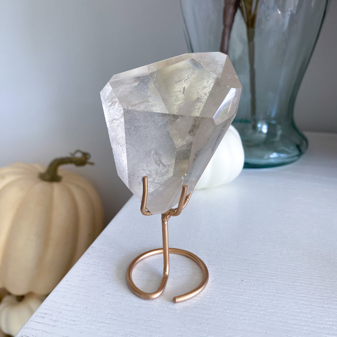 Faceted Natural Citrine on Stand with Rainbows 