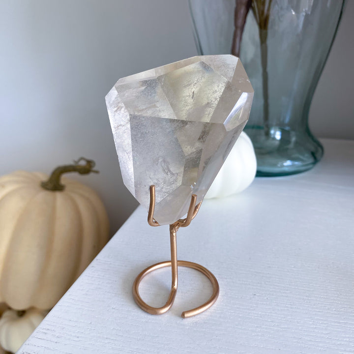 Faceted Natural Citrine on Stand with Rainbows 