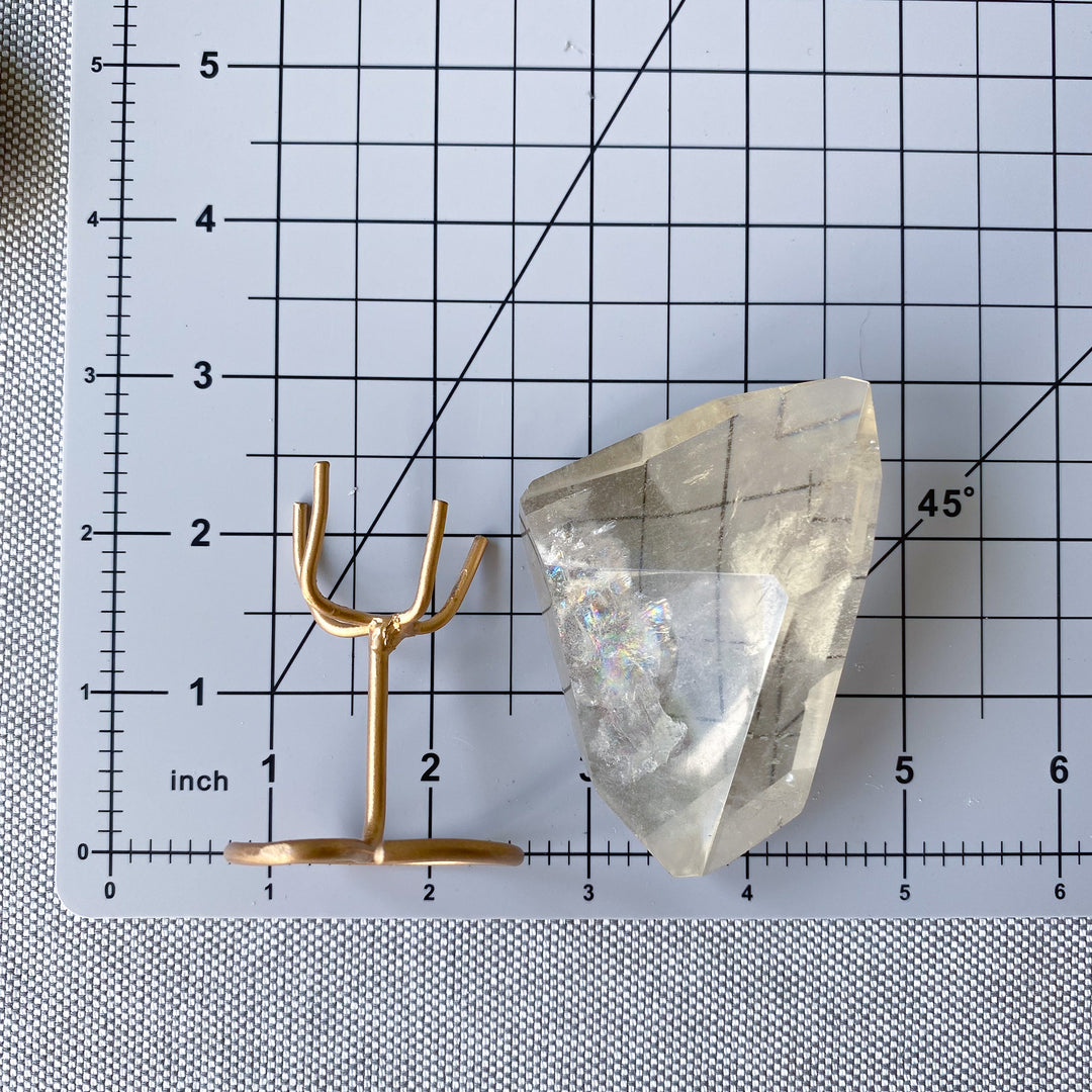 Faceted Natural Citrine on Stand with Rainbows 