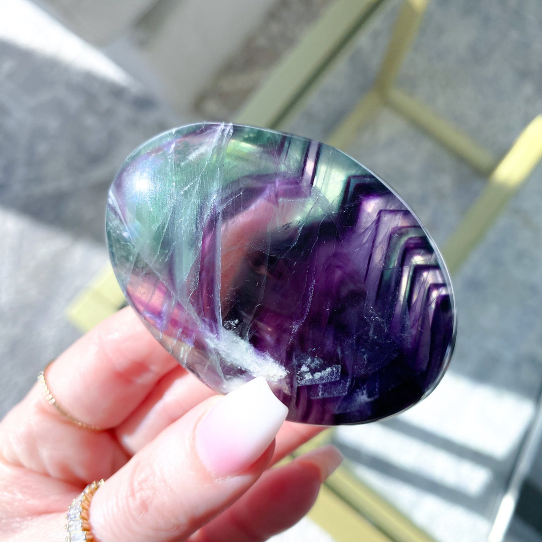 Chevron Rainbow Fluorite Palm 