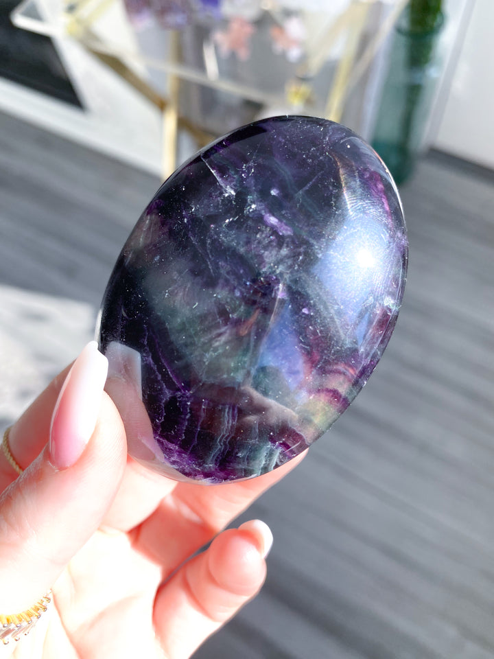 Deep, Rich Rainbow Fluorite Palm 