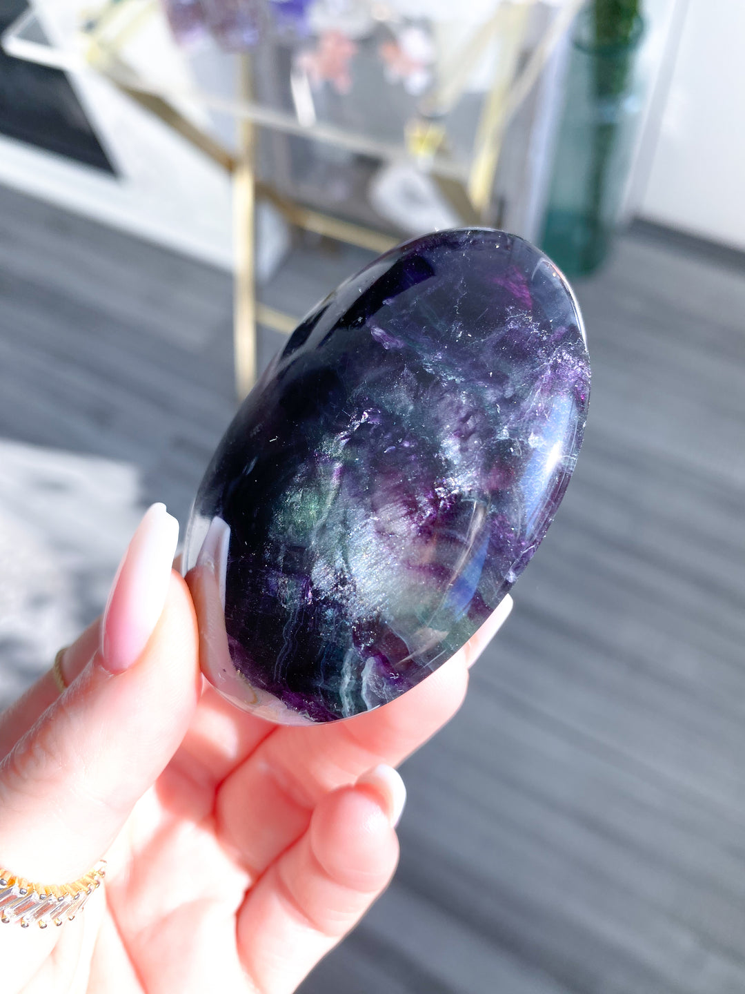 Deep, Rich Rainbow Fluorite Palm 