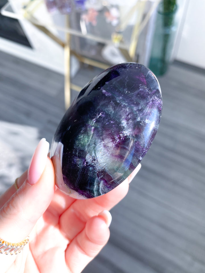 Deep, Rich Rainbow Fluorite Palm 