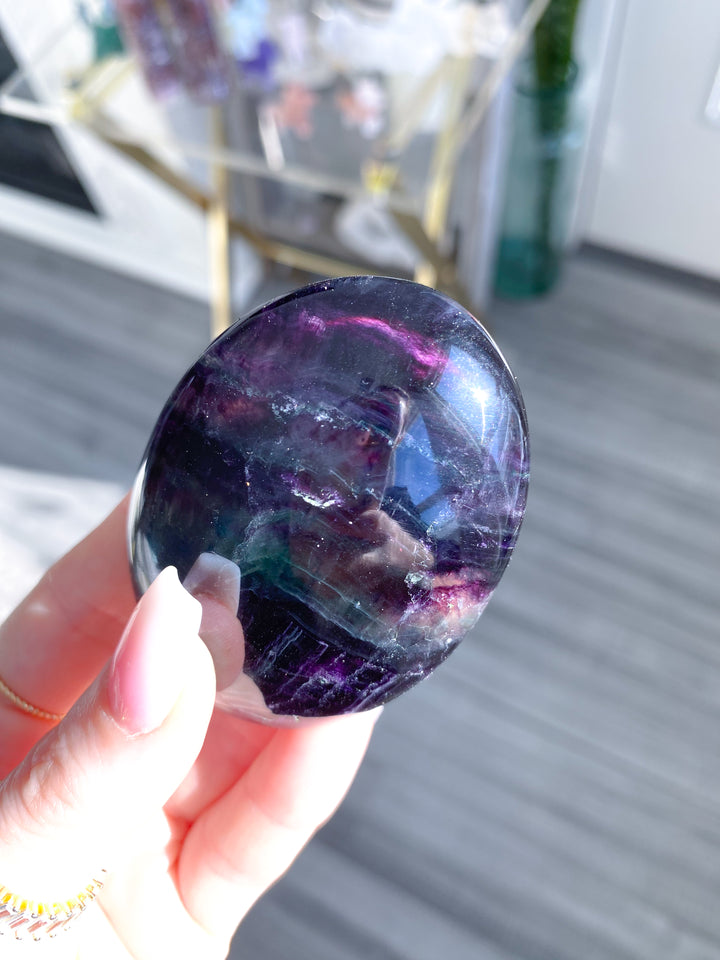 Deep, Rich Rainbow Fluorite Palm 
