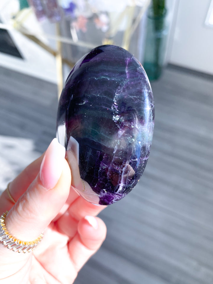 Deep, Rich Rainbow Fluorite Palm 