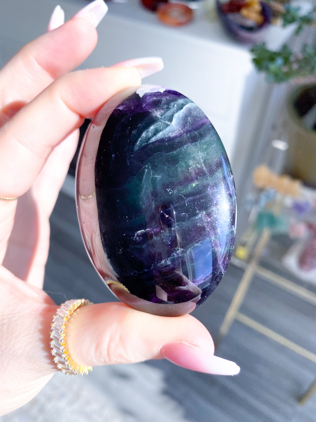 Deep, Rich Rainbow Fluorite Palm 