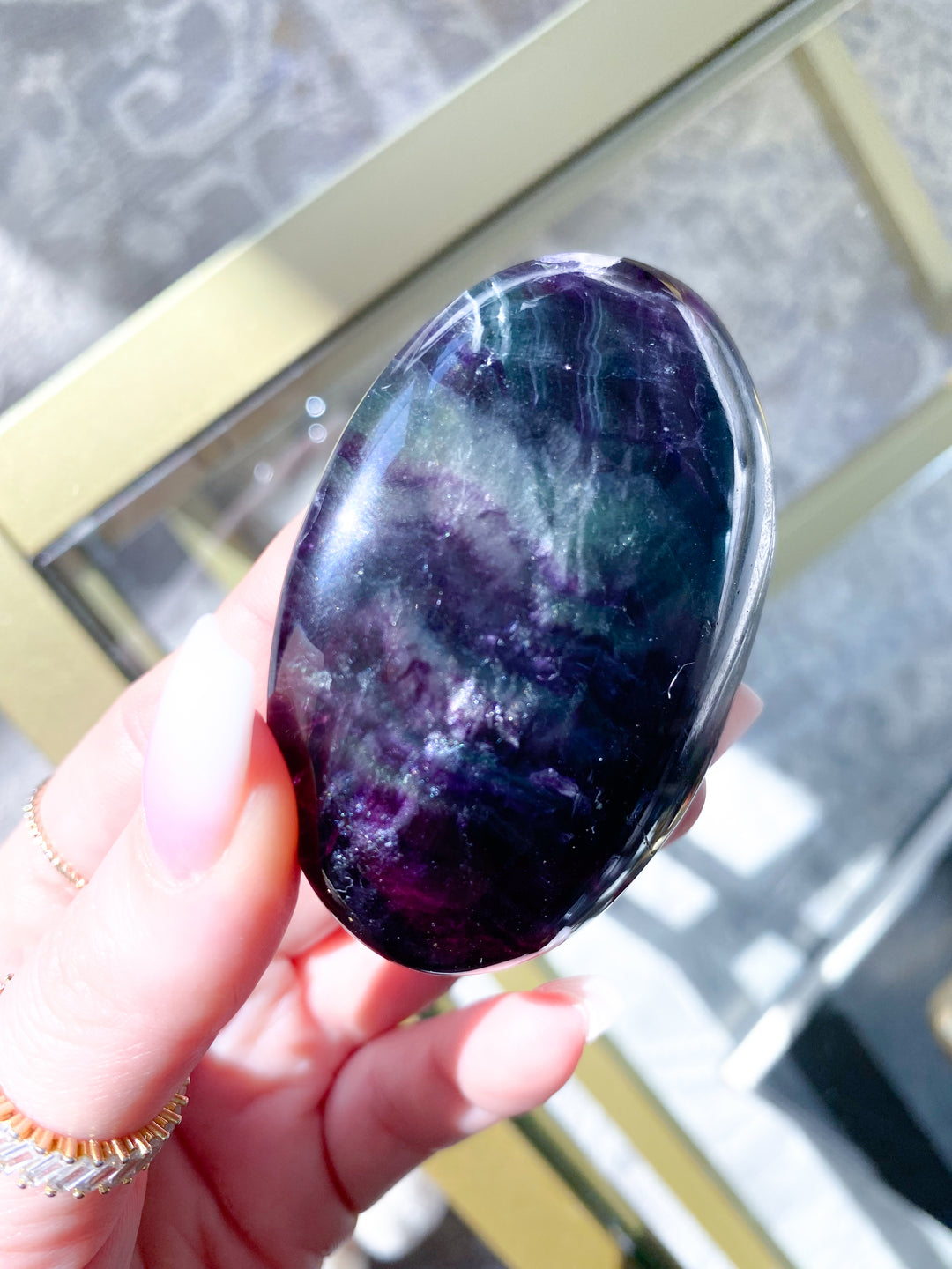 Deep, Rich Rainbow Fluorite Palm 