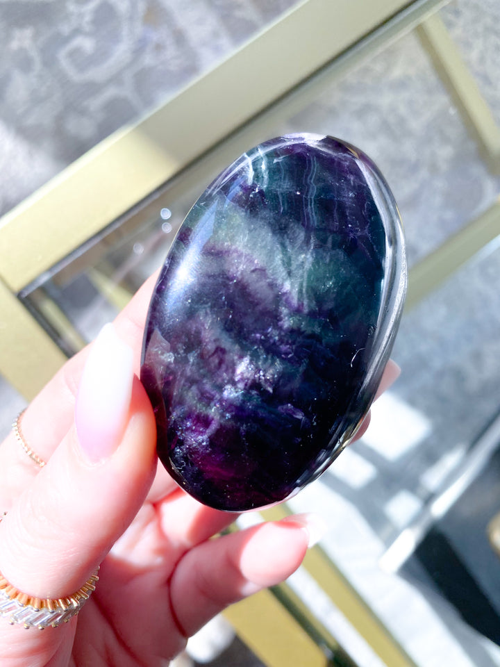 Deep, Rich Rainbow Fluorite Palm 