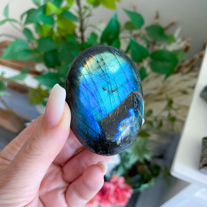 Blue, Yellow Labradorite Palm Stone 