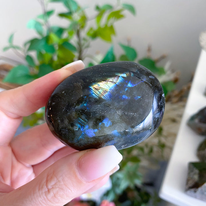 Blue, Yellow Labradorite Palm Stone 