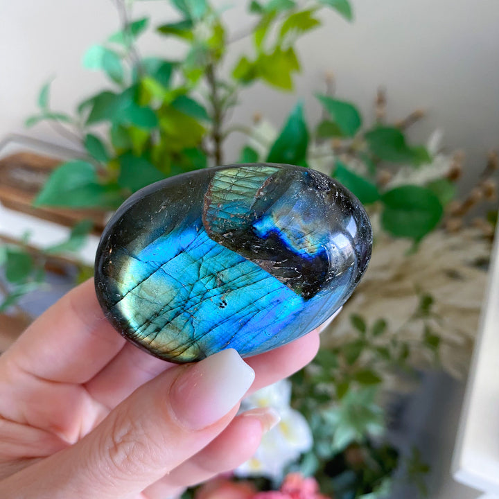Blue, Yellow Labradorite Palm Stone 