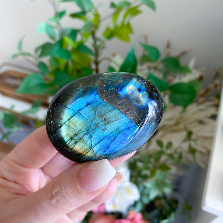 Blue, Yellow Labradorite Palm Stone 