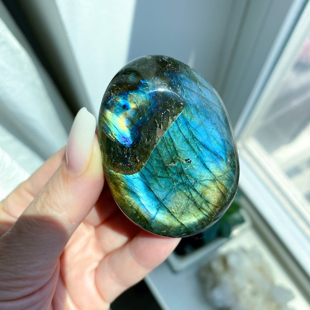 Blue, Yellow Labradorite Palm Stone 