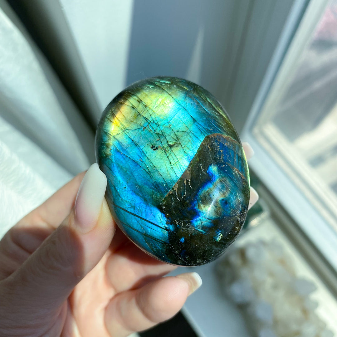 Blue, Yellow Labradorite Palm Stone 