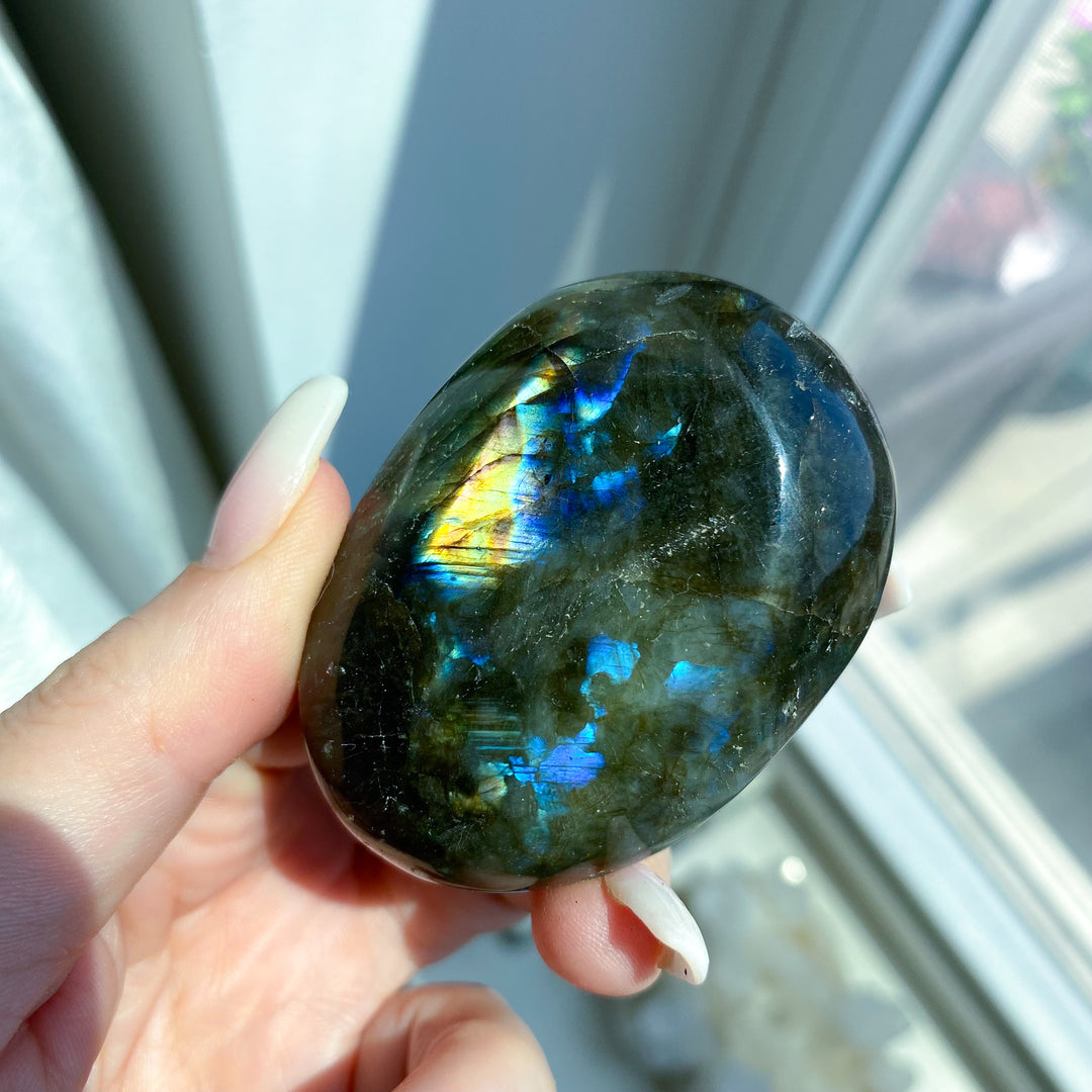 Blue, Yellow Labradorite Palm Stone 