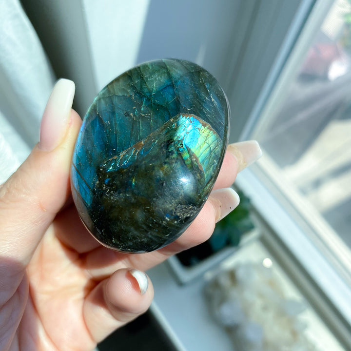 Blue, Yellow Labradorite Palm Stone 