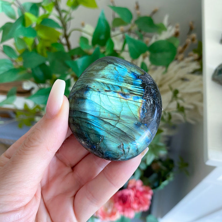 Blue, Yellow Labradorite Palm Stone 