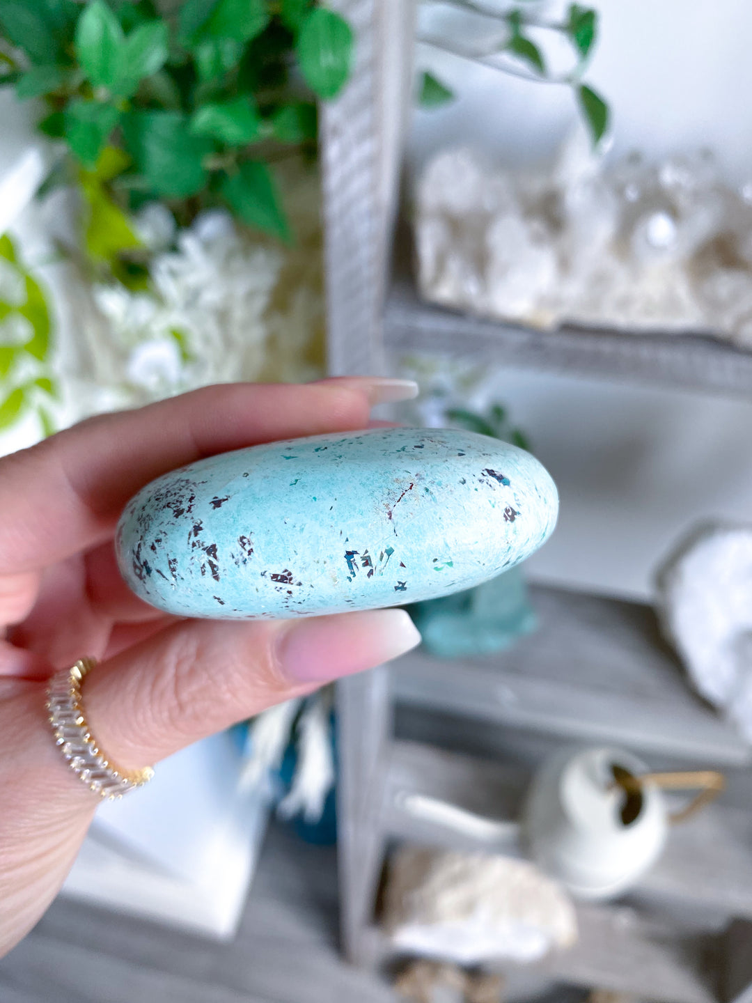 Calming Turquoise Palm Stone #5 - Aligns all the Chakras