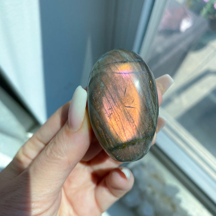 Flashy Orange Sunset Labradorite Palm Stone 