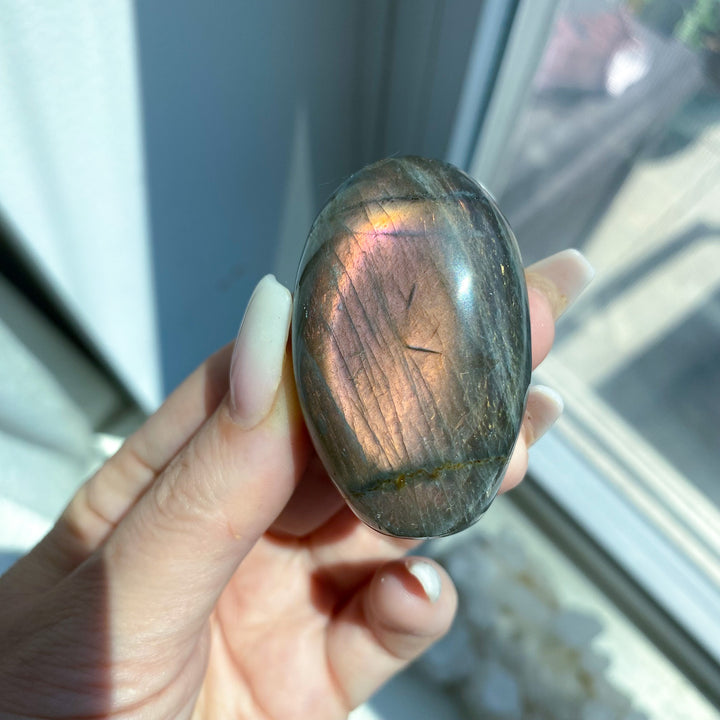 Flashy Orange Sunset Labradorite Palm Stone 