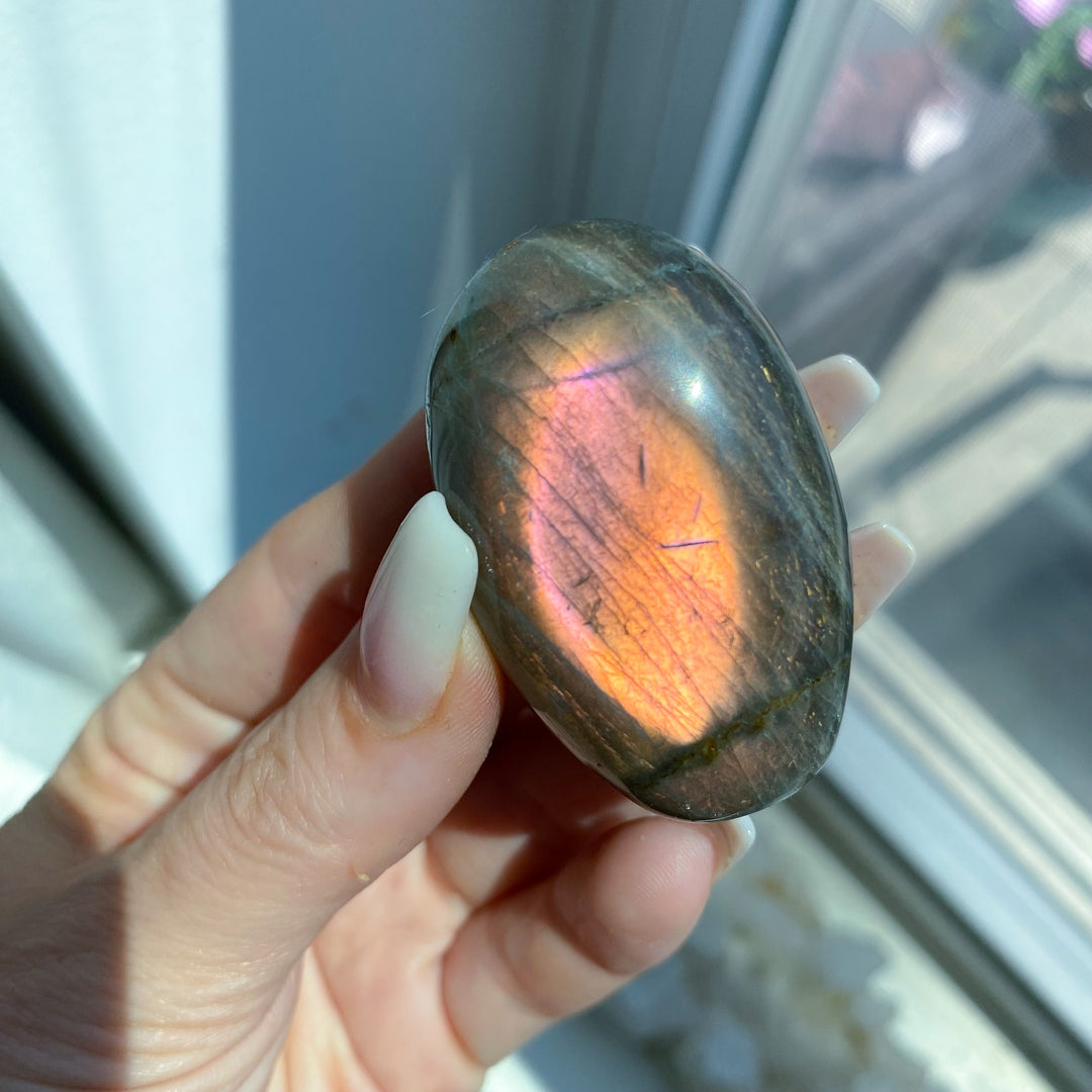 Flashy Orange Sunset Labradorite Palm Stone 