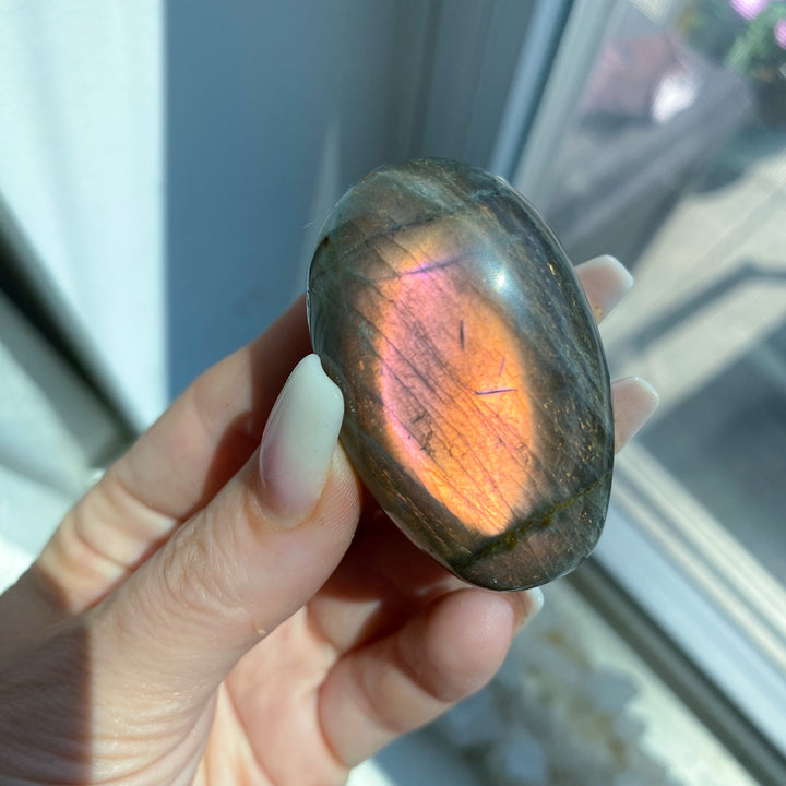 Flashy Orange Sunset Labradorite Palm Stone 