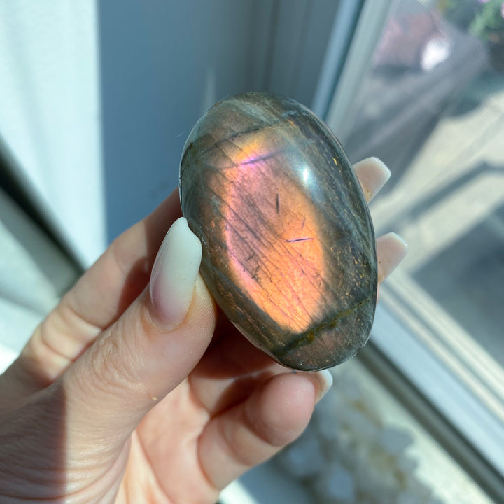 Flashy Orange Sunset Labradorite Palm Stone 