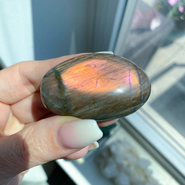 Flashy Orange Sunset Labradorite Palm Stone 