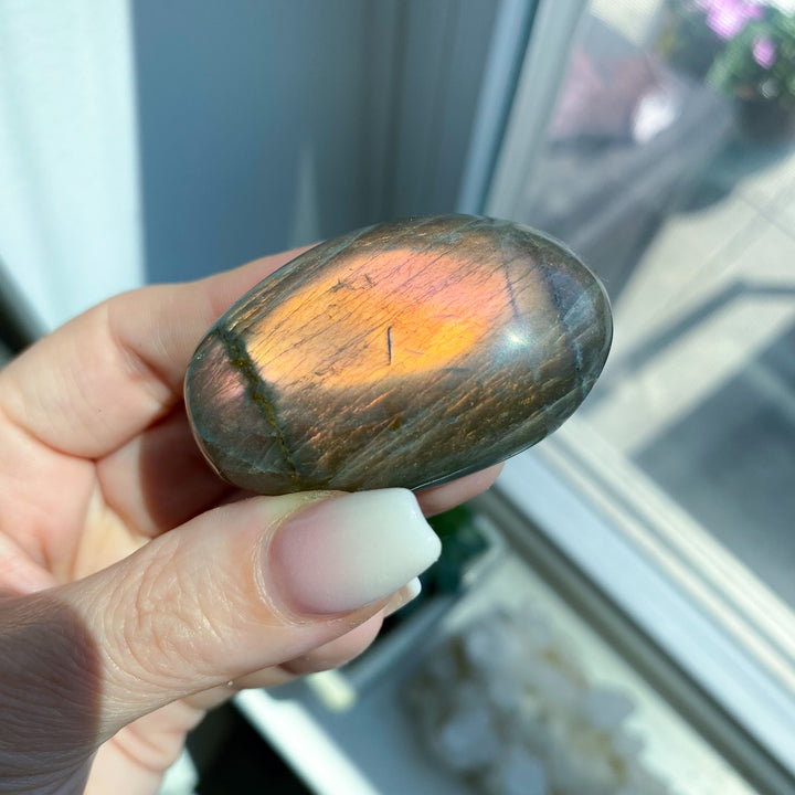 Flashy Orange Sunset Labradorite Palm Stone 