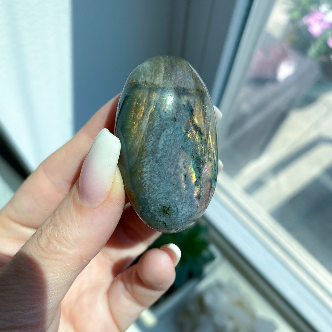 Flashy Orange Sunset Labradorite Palm Stone 