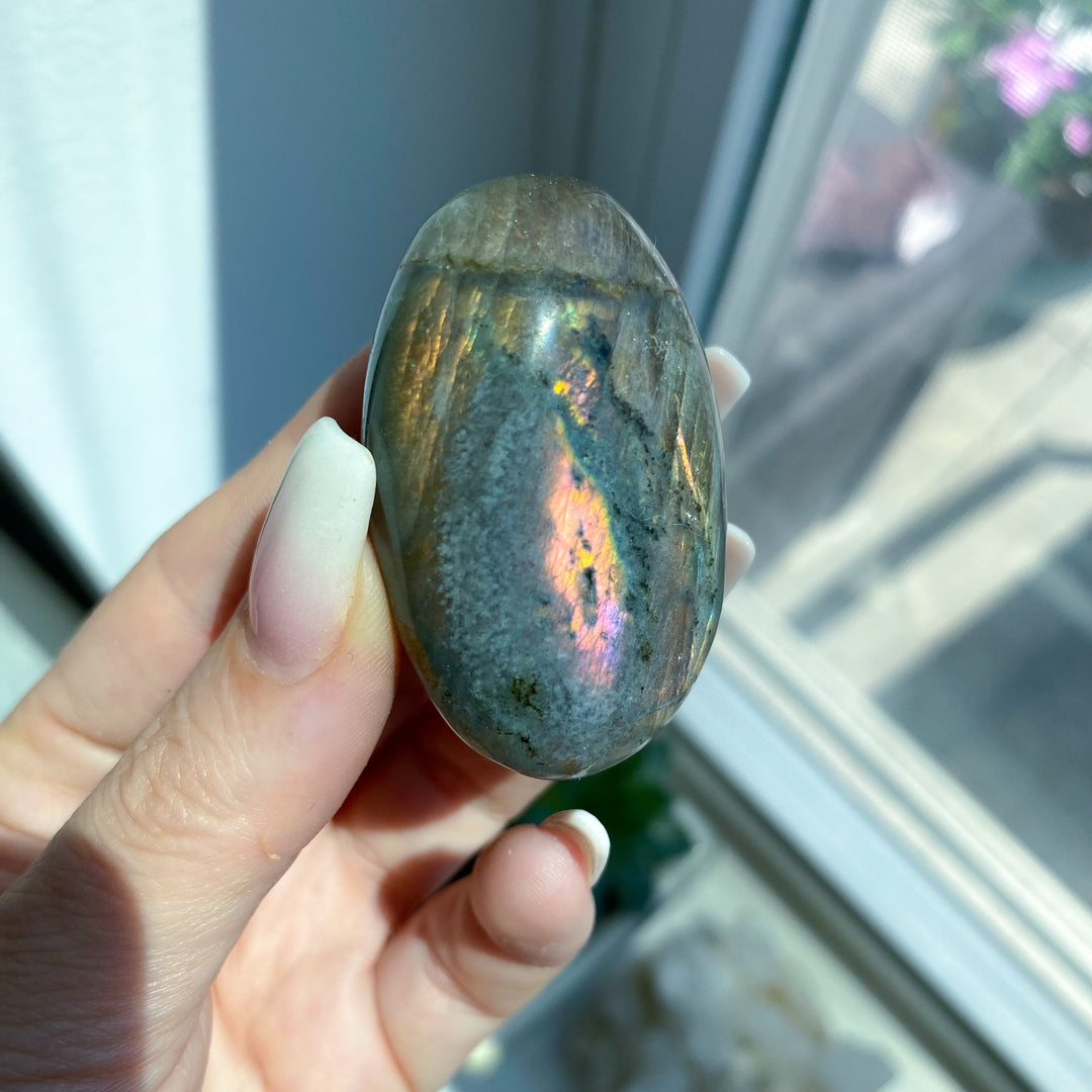 Flashy Orange Sunset Labradorite Palm Stone 