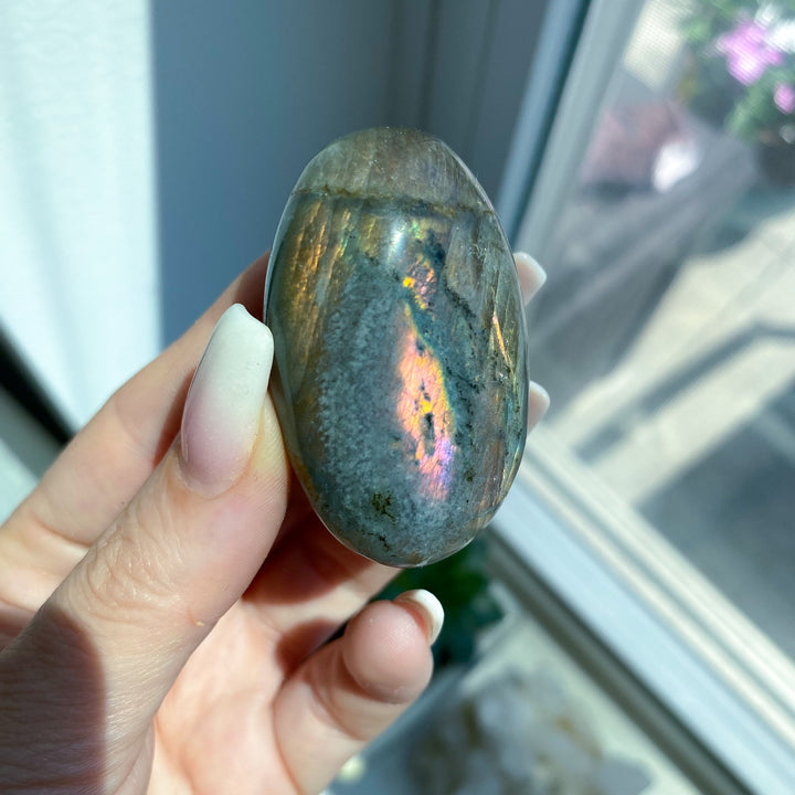 Flashy Orange Sunset Labradorite Palm Stone 