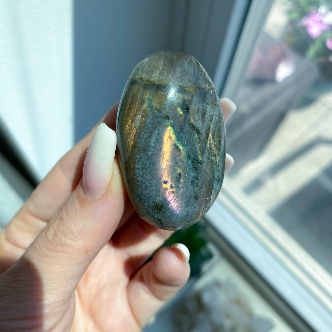 Flashy Orange Sunset Labradorite Palm Stone 