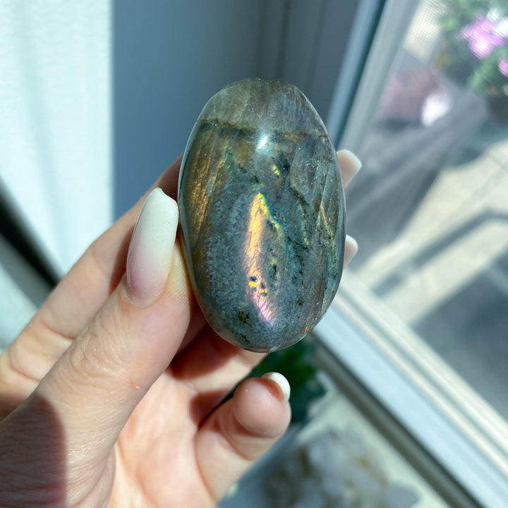 Flashy Orange Sunset Labradorite Palm Stone 