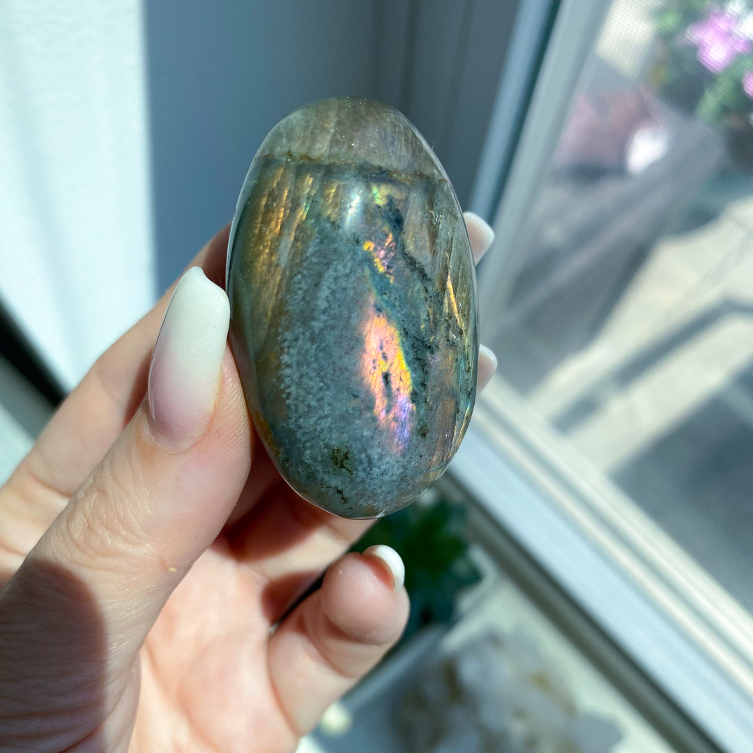 Flashy Orange Sunset Labradorite Palm Stone 