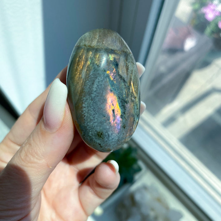 Flashy Orange Sunset Labradorite Palm Stone 
