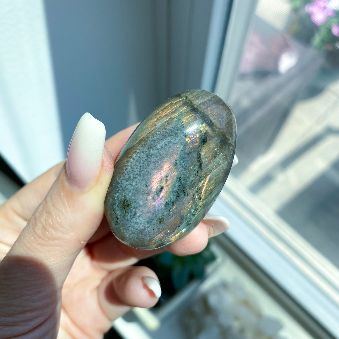 Flashy Orange Sunset Labradorite Palm Stone 