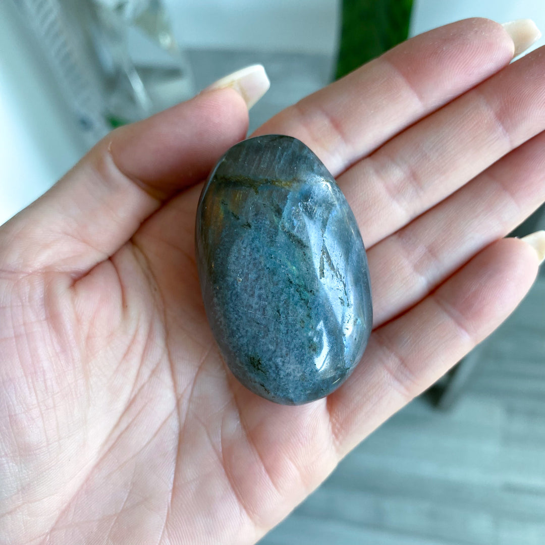 Flashy Orange Sunset Labradorite Palm Stone 