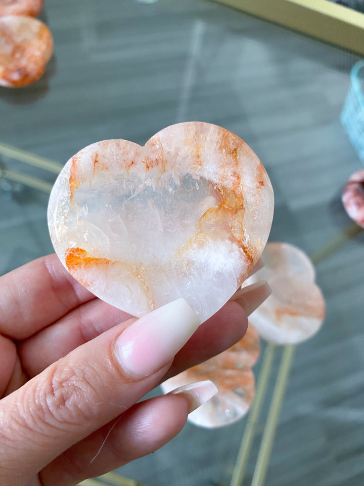 Light Orange or Red Fire Quartz Heart Dish