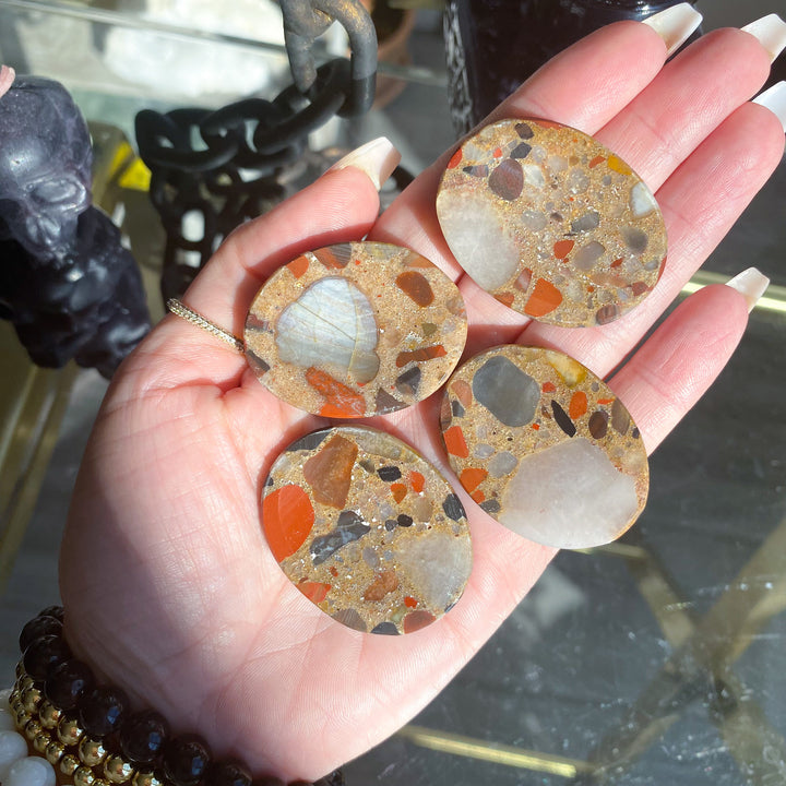 Conglomerate Jasper Worry Stone with White Quartz