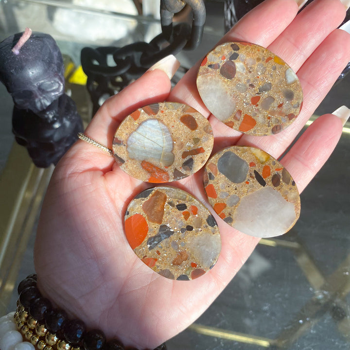 Conglomerate Jasper Worry Stone with White Quartz