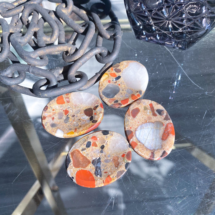 Conglomerate Jasper Worry Stone with White Quartz