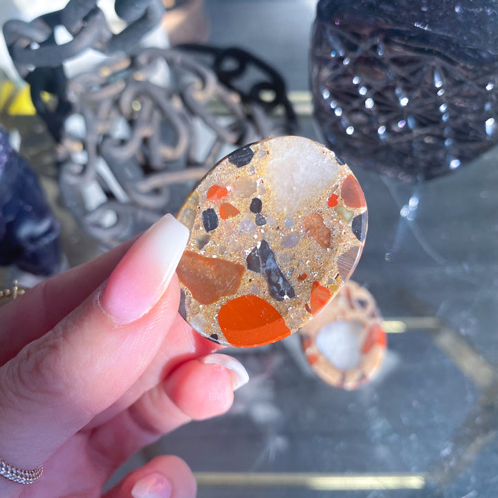 Conglomerate Jasper Worry Stone with White Quartz