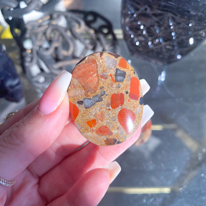 Conglomerate Jasper Worry Stone with White Quartz